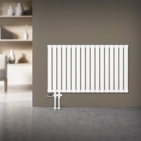   Modern design radiátor 600x1030 mm fehér dupla soros jobb és bal oldali bekötéssel padló csatlakozású szelepcsappal króm termosztáttal
