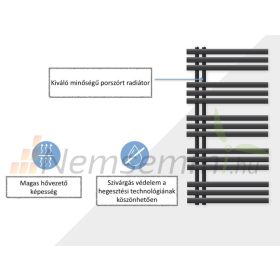 Modern designer radiátor 600x1200 mm 900W antracit törölközőszárító radiátor