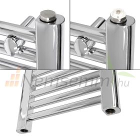 Törölközőszárító radiátor 600 x 1200 mm króm ívelt központi csatlakozással elektromos 900W fűtőelemmel
