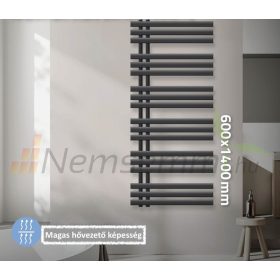   Modern designer radiátor 600x1400 mm antracit 472W törölközőszárító radiátor