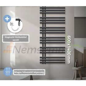   Modern designer radiátor 600x1400 mm antracit szín 900W fűtőbetéttel törölközőszárító radiátor