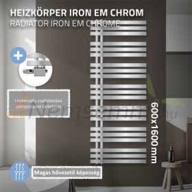   Modern designer radiátor 600x1600 mm 603W króm egysorors - egyenes kialakítás padló csatlakozás és bal oldali bekötés
