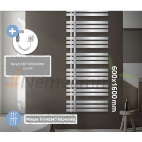 Modern designer radiátor 600x1600 mm 603W króm egysorors - egyenes bal oldali csatlakozással