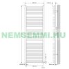 Törölközőszárító radiátor 600 x 1800 mm fehér ívelt oldalsó csatlakozással