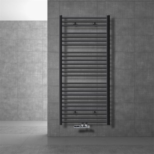 Towel radiator 750x1500 mm anthracite 705W single row - curved version with central connection and wall connection