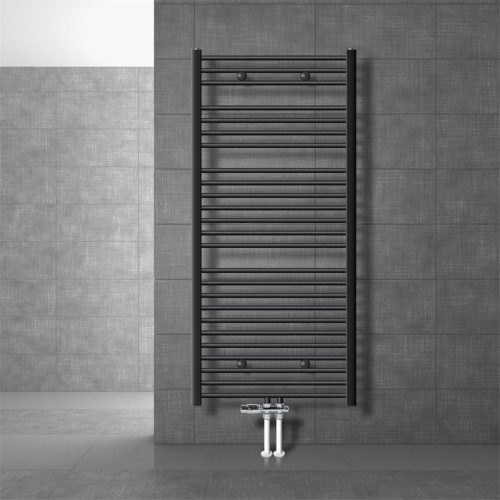 Towel radiator 750x1500 mm anthracite 705W single row - curved version with central connection and floor connection