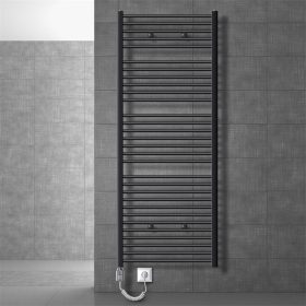   Törölközőszárító radiátor 750x1800 mm antracit 1200W fűtőbetéttel egysorors - egyenes változat központi bekötéssel LED kijelzős termosztáttal