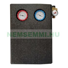   Napkollektor szivattyú állomás 2-12 l/p 2 oldali GRUNDFOS keringető szivattyú csoport hőszigetelt + buborék leválasztó + nyomásmérő óra