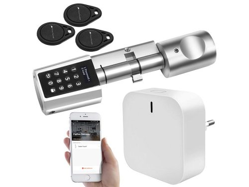 Smart cylinder lock with Zigbee control unit, application and numerical code for doors with a thickness of 70-125 mm