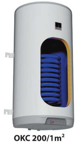 200 liter wall storage 1 m² heat exchanger + 2.2 kW heating pad Drazice 5 year warranty. Domestic hot water indirect storage, boiler also for solar collectors