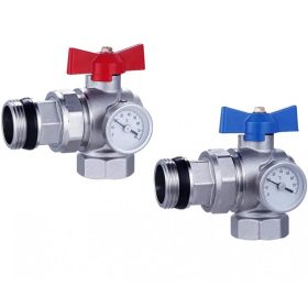   Sarok elzárószelep készlet hőmérővel 1" DN25 golyóscsap hőmérővel hőmérsékletmérővel ellátott sarok szelep