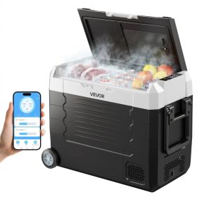   45 literes kompresszoros autós hűtőláda APP vezérléssel kétzónás hűtő-fagyasztó 12/24V DC és 230V AC, kerekekkel