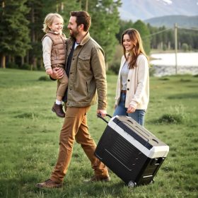   45 literes kompresszoros autós hűtőláda APP vezérléssel kétzónás hűtő-fagyasztó 12/24V DC és 230V AC, kerekekkel