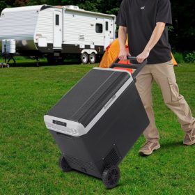   60 literes kompresszoros autós hűtőláda 12/24V DC és 230V AC hordozható hűtő-fagyasztó kerekekkel