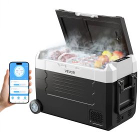   35 literes kompresszoros autós hűtőláda APP vezérléssel kétzónás hűtő-fagyasztó 12/24 V DC és 230 V AC, kerekekkel