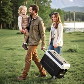   35 literes kompresszoros autós hűtőláda APP vezérléssel kétzónás hűtő-fagyasztó 12/24 V DC és 230 V AC, kerekekkel