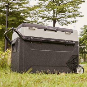   38 literes gurulós autós hűtőláda kétzónás kettős vezérlésű kompresszoros mini fagyasztó 12/24V -20 °C-ig - J38