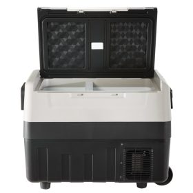   45 literes kompresszoros kettős vezérlésű gurulós autós hűtőláda kétzónás elektromos mini fagyasztó 12/24V -20 °C-ig - T45K