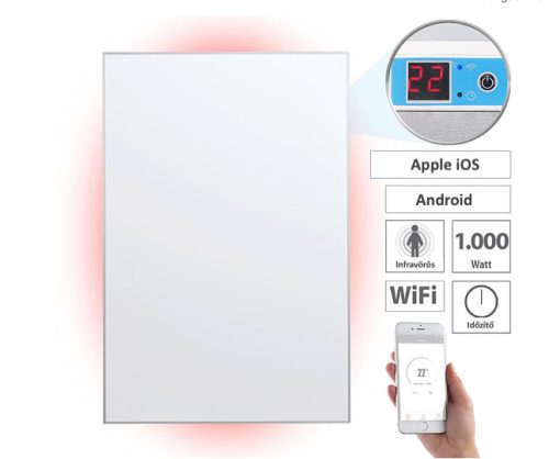 nfrapanel infrafűtés 100W 1205 x 800 x 50mm fehér borítással, alumínium kerettel