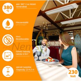   Infrapanel 2400W falra és mennyezetre szerelhető 155x25x6 cm infravörös hősugárzó beltéri infra fűtőtest