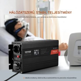   12V 230V 2000W tiszta szinuszos inverter LCD kijelzővel, USB és Type-C csatlakozóval távirányítóval közepes méretű háztartási gépekhez