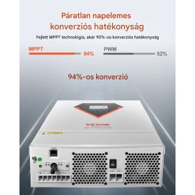   Hibrid napelemes inverter 48V 230V rendszerhez 6000W teljesítménnyel, 120A MPPT töltésvezérlővel, tiszta szinuszú, off-grid rendszerhez