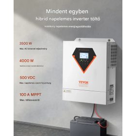   Hibrid napelemes inverter 24V 230V rendszerhez 3500W teljesítménnyel, 100A MPPT töltésvezérlővel, tiszta szinuszú, off-grid rendszerhez