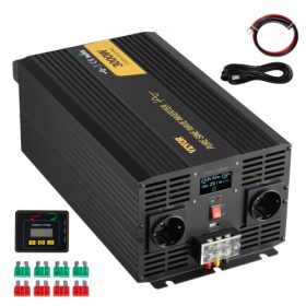   Tiszta szinuszos inverter 3000W DC 24V - AC 230V, autóinverter USB porttal, LCD kijelzővel, távirányítóval és EU aljzatokkal, lakóautókhoz, teherautókhoz, személygépkocsikhoz, napelemes rendszerekhez, utazáshoz, kempingezéshez
