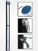 Detachable garden shower 35 liter solar shower with foot washing tap. Elegant, with a silver stripe, small transport and storage size with a 2-year warranty.