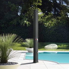   Szolár kerti zuhany 40 literes szögletes fekete színű, lábmosócsappal és esőztető fejjel, PVC