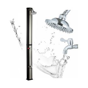   Szolár kerti zuhany 40 liter nikkel fekete szín, lábmosócsappal és esőztető fejjel, PVC és szálcsiszolt nikkel