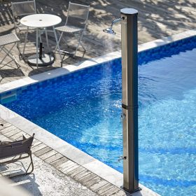   Szolár kerti zuhany 40 liter nikkel fekete szín, lábmosócsappal és esőztető fejjel, PVC és szálcsiszolt nikkel