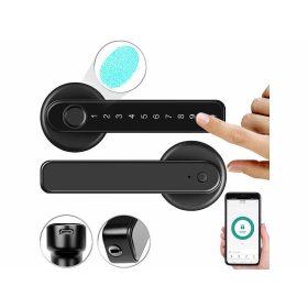   Okos ajtó kilincs fekete intelligens kilincs ujjlenyomat leolvasóval, PIN-kóddal 35 - 55 mm ajtóhoz