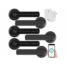   Okos ajtó kilincs fekete 3 db intelligens kilincs ujjlenyomat leolvasóval, PIN-kóddal 35 - 55 mm ajtóhoz