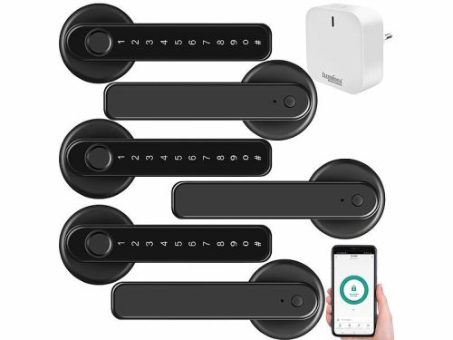 Smart door handle black 3 smart door handles with fingerprint reader, PIN code for 35 - 55 mm doors