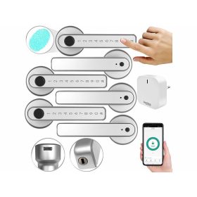   Okos ajtó kilincs ezüst 3 db intelligens kilincs ujjlenyomat leolvasóval, PIN-kóddal 35 - 55 mm ajtóhoz