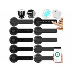   Okos ajtó kilincs fekete 5 db intelligens kilincs ujjlenyomat leolvasóval, PIN-kóddal 35 - 55 mm ajtóhoz