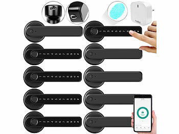 Smart door handle black 5 smart door handles with fingerprint reader, PIN code for 35 - 55 mm doors
