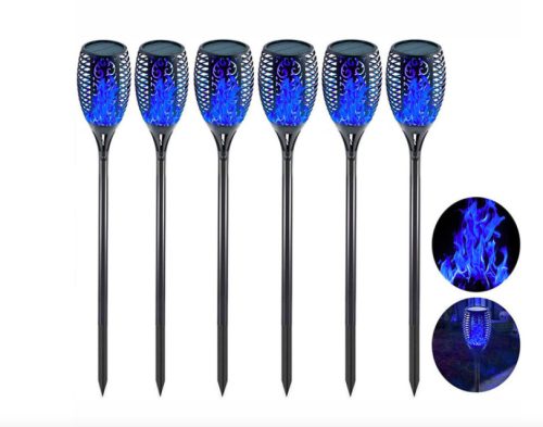 Solar flame lamp 6 pcs blue LED garden torch garden decor lighting