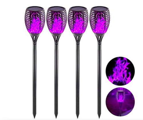 Solar flame lamp 4 pcs purple LED garden torch garden decor lighting