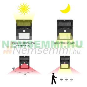   2 db napelemes mozgásérzékelős fali lámpa 4W 12 SMD LED beépített akkumulátorral mozgásérzékelővel