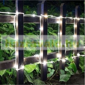   Napelemes lámpa fényfűzér ledszalag 10 méter 100 db hidegfehér akkumulátoros vízálló fénykötél