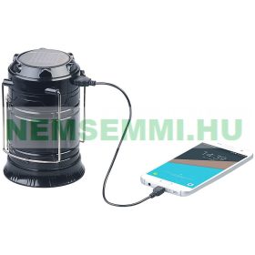 Napelemes kempinglámpa és powerbank 1200 mA akkumulátoros telefontöltő és zseblámpa