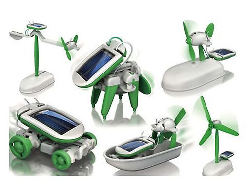 Solar panel model game 6 in 1. The solar model can be assembled from a kit, e.g. car, or airplane, pinwheel, robot dog, small boat... 