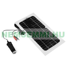   12V 5,5W napelemes autótöltő telefontöltő szivargyújtó kábellel és krokodilcsipesszel továbbá 5V USB aljzattal