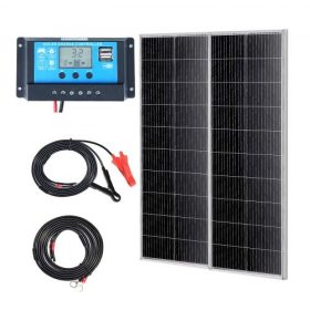   200 W-os napelem, 2 db-os csomag 12 V-os monokristályos napelem modullal és töltésvezérlővel, 16,66 A-es napelemes rendszer