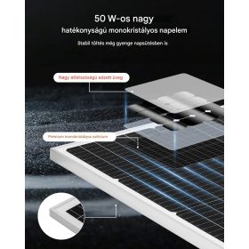   12V 50 W monokristályos napelemkészlet MPPT akkumulátortöltővel, IP65 kültéri rendszer autóhoz és lakóautóhoz