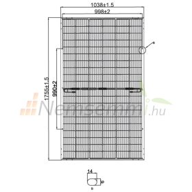 Napelem 45V 400W X-HALF CUT nagyteljesítményű monokristályos 1755 x 1038 x 30 mm Mullti Busbar 