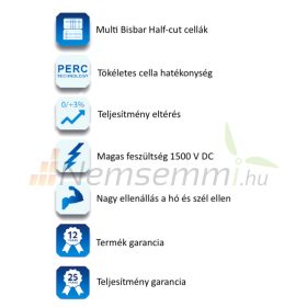   Napelem 38V 410W X-HALF CUT monokristályos 10 darabos szett 1724 x 1134 x 30 mm Multi Busbar technológia Az ár darabár!