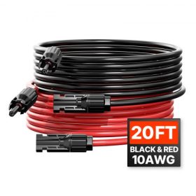   Napelemes kábel hosszabbító szett MC4 csatlakozókkal 6,1 m 10awg (6 mm²) piros fekete pv kábel otthoni és mobil rendszerekhez